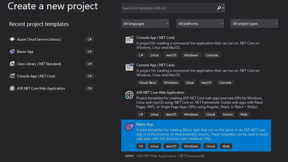 Starting and creating new Blazor Project