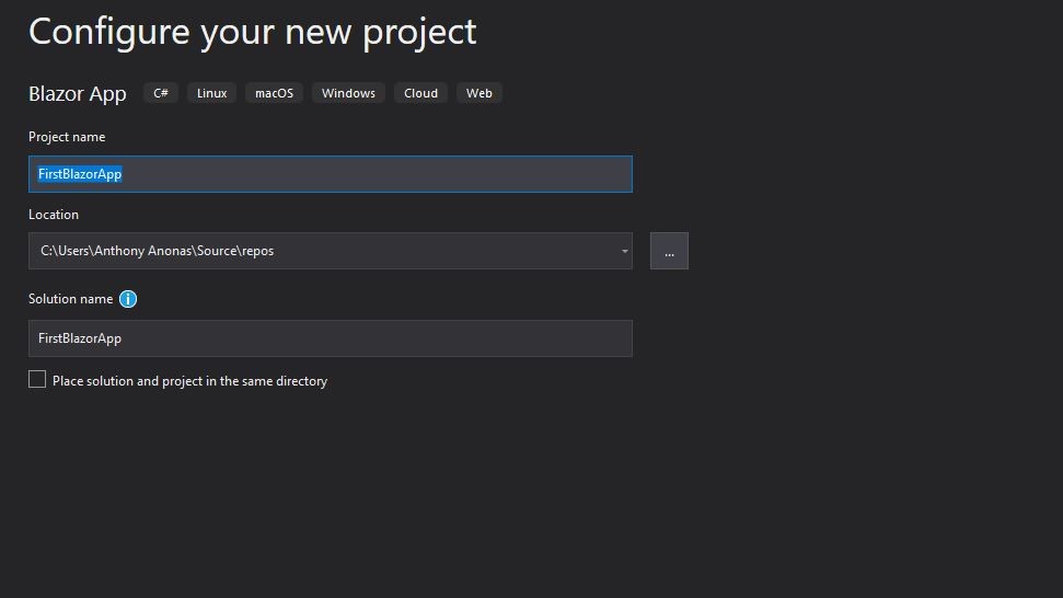 Name your Blazor Project