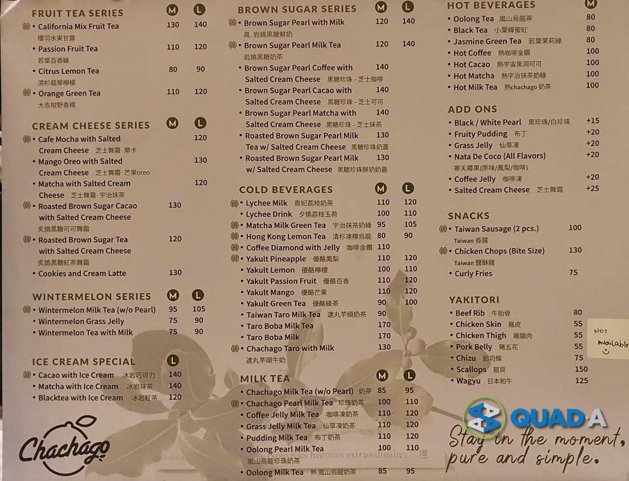 ChaChaGo Menu