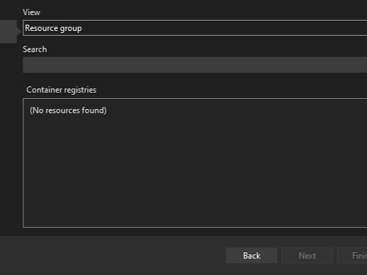 This time the Azure Container Registry doesn’t exist in the Visual Studio IDE when I tried to upload and deploy.