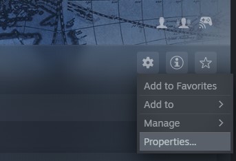 First step on your Civilization VI page, you can click the cog icon and select the properties.
