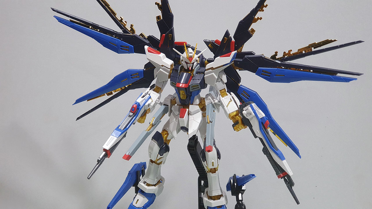 Strike Freedom Gundam RG Final Build Pose without Decals