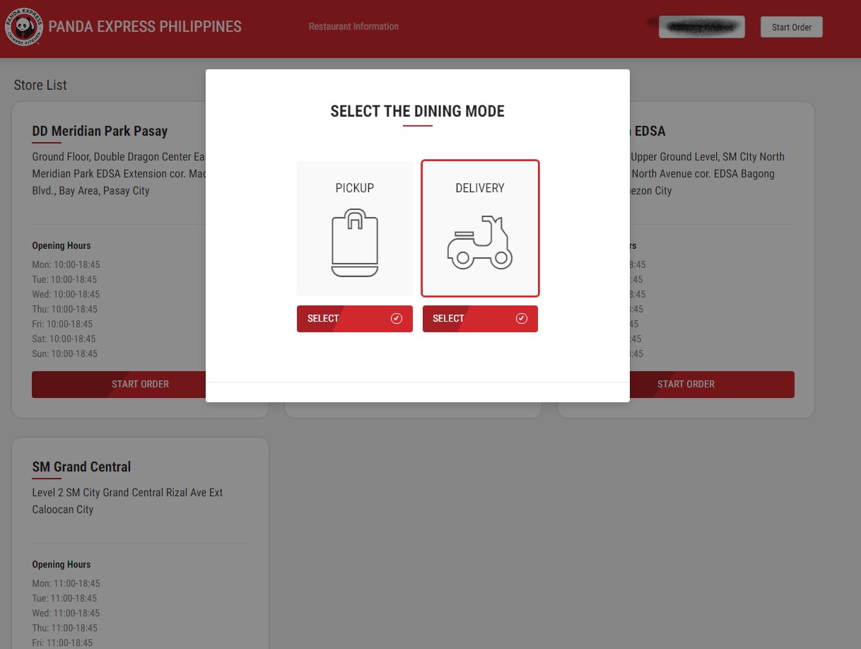 Panda Express Online Order Website