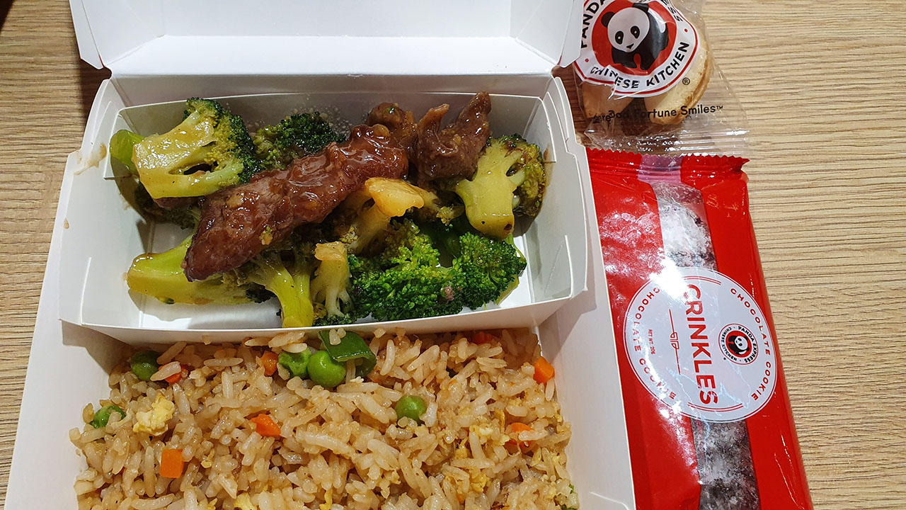 Panda Express Kids Meal Size includes Ice Tea drink, chocolate crinkles and fortune cookies (180 Pesos)